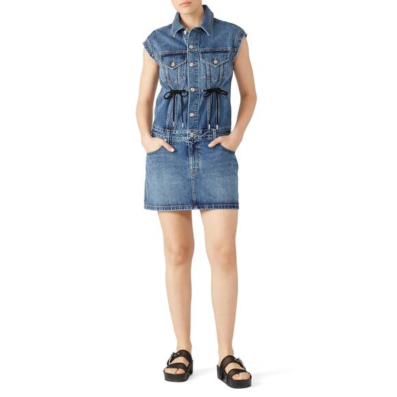 Proenza Schouler White Label Drawstring Tie Denim Dress - Size Small - Picture 1 of 7